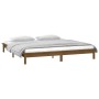 Bed frame with LED solid wood honey brown 120x200 cm by , Beds and slatted bases - Ref: Foro24-820604, Price: 110,21 €, Disco...