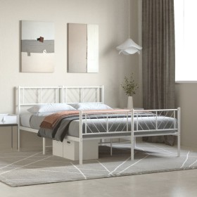 Metal bed frame with headboard and white footboard 140x190 cm by , Beds and slatted bases - Ref: Foro24-372246, Price: 99,99 ...