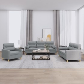 Sofa set with cushions 3 pieces light gray fabric by , Sofas - Ref: Foro24-3201552, Price: 716,99 €, Discount: %