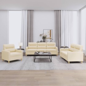 Sofa set with cushions 3 pieces cream fabric by , Sofas - Ref: Foro24-3201538, Price: 685,36 €, Discount: %