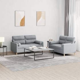 Sofagarnitur mit Kissen 2-teilig aus hellgrauem Stoff von , Sofas - Ref: Foro24-3201584, Preis: 451,08 €, Rabatt: %