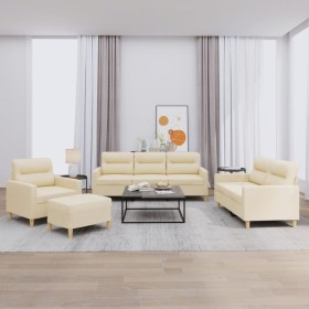 Sofa set with cushions 4 pieces cream fabric by , Sofas - Ref: Foro24-3201546, Price: 737,59 €, Discount: %