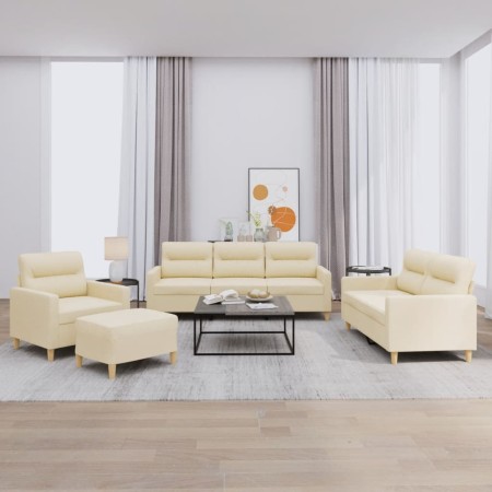 Sofa set with cushions 4 pieces cream fabric by , Sofas - Ref: Foro24-3201546, Price: 739,32 €, Discount: %