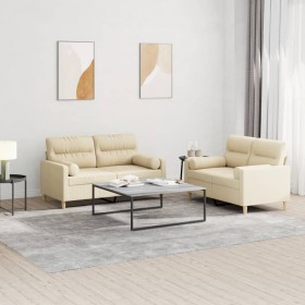 Sofa set with cushions 2 pieces cream fabric by , Sofas - Ref: Foro24-3201586, Price: 497,30 €, Discount: %