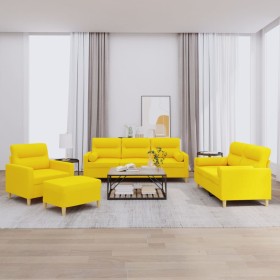 Sofa set with cushions 4 pieces light yellow fabric by , Sofas - Ref: Foro24-3201565, Price: 721,99 €, Discount: %