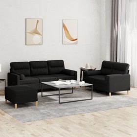 Sofa set with cushions 3 pieces black fabric by , Sofas - Ref: Foro24-3201628, Price: 611,99 €, Discount: %