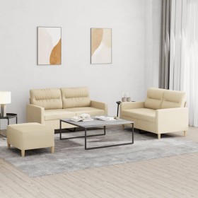 Sofa set with cushions 3 pieces cream fabric by , Sofas - Ref: Foro24-3201578, Price: 522,99 €, Discount: %