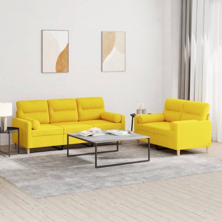 Sofa set with cushions 2 pieces light yellow fabric by , Sofas - Ref: Foro24-3201621, Price: 517,46 €, Discount: %