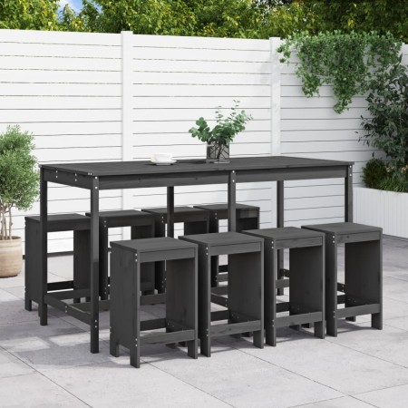 Garden table and high stools 9 pieces solid gray pine wood by , Garden sets - Ref: Foro24-3157759, Price: 622,34 €, Discount: %