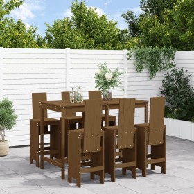 Garden table and 7-piece high stools set made of brown honey pine wood. by , Garden sets - Ref: Foro24-3157784, Price: 581,99...