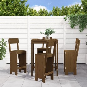 Garden table and 5-piece high stools set made of brown honey pine wood. by , Garden sets - Ref: Foro24-3157802, Price: 351,63...