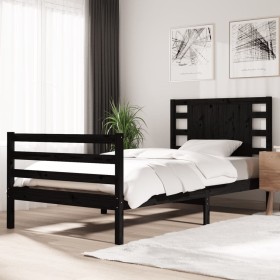 Black solid wood single bed frame 90x190 cm by , Beds and slatted bases - Ref: Foro24-3104252, Price: 122,99 €, Discount: %