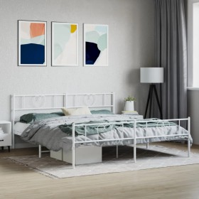 Metal bed frame with headboard and white footboard 200x200 cm by , Beds and slatted bases - Ref: Foro24-355537, Price: 134,99...