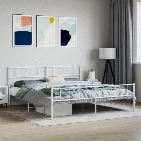 Estructura cama metal con cabecero y estribo blanco 200x200 cm de , Camas y somieres - Ref: Foro24-355537, Precio: 131,68 €, ...