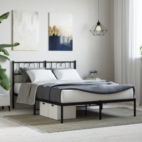 Estructura de cama con cabecero metal negro 160x200 cm de , Camas y somieres - Ref: Foro24-355466, Precio: 119,99 €, Descuent...