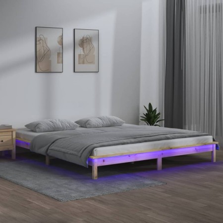 Bed frame with LED Super King solid wood 180x200 cm by , Beds and slatted bases - Ref: Foro24-820621, Price: 111,99 €, Discou...