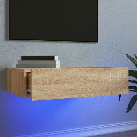 TV stand with LED lights Sonoma oak 60x35x15.5 cm by , TV Furniture - Ref: Foro24-842890, Price: 39,76 €, Discount: %