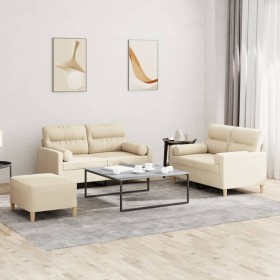 Sofagarnitur mit Kissen, 3-teilig, cremefarbener Stoff von , Sofas - Ref: Foro24-3201594, Preis: 558,38 €, Rabatt: %