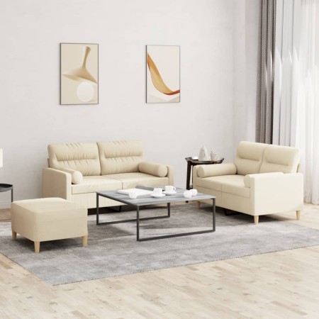 Sofa set with cushions 3 pieces cream fabric by , Sofas - Ref: Foro24-3201594, Price: 560,24 €, Discount: %