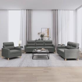 3-piece dark gray fabric sofa set with cushions by , Sofas - Ref: Foro24-3201537, Price: 683,99 €, Discount: %