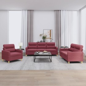 Three-piece sofa set with red wine fabric cushions by , Sofas - Ref: Foro24-3201542, Price: 680,99 €, Discount: %