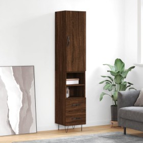 Tall oak brown plywood highboard 34.5x34x180 cm by , Sideboards - Ref: Foro24-3198952, Price: 100,87 €, Discount: %