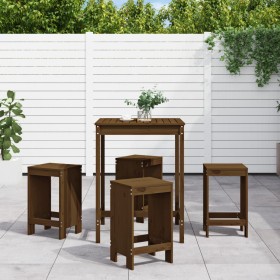 Garden table and 5-piece high stools set made of brown honey pine wood. by , Garden sets - Ref: Foro24-3157742, Price: 310,99...