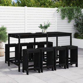 Hoher Gartentisch und Hocker 9 Stk. massives Kiefernholz schwarz von , Gartensets - Ref: Foro24-3157761, Preis: 621,69 €, Rab...