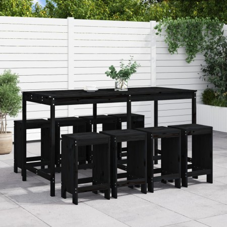 High table and stools set for garden, 9 pieces, made of solid black pine wood. by , Garden sets - Ref: Foro24-3157761, Price:...