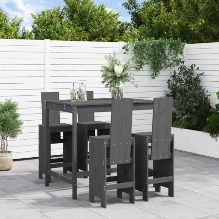 Garden set with table and high stools, 5 pieces, made of gray pine wood. by , Garden sets - Ref: Foro24-3157777, Price: 391,2...