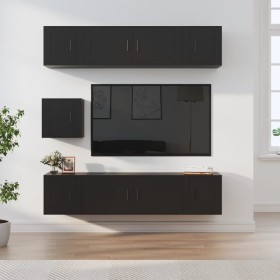 7-piece black plywood TV furniture set by , TV Furniture - Ref: Foro24-3188663, Price: 262,99 €, Discount: %