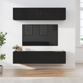 6-piece black plywood TV furniture set by , TV Furniture - Ref: Foro24-3188655, Price: 236,59 €, Discount: %