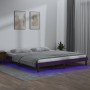 Bed frame with LED solid wood honey brown 200x200 cm by , Beds and slatted bases - Ref: Foro24-820629, Price: 118,41 €, Disco...