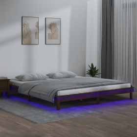 Bed frame with LED solid wood honey brown 200x200 cm by , Beds and slatted bases - Ref: Foro24-820629, Price: 118,99 €, Disco...