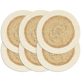 Round placemat 6 pcs jute natural plain cotton 38 cm by , Placemats - Ref: Foro24-133855, Price: 28,16 €, Discount: %