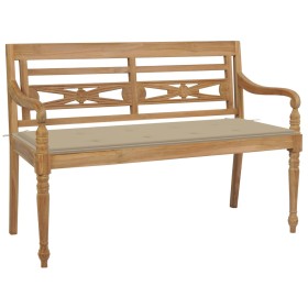 Batavia solid teak wood bench with beige cushion 120 cm by , garden benches - Ref: Foro24-3062157, Price: 217,90 €, Discount: %