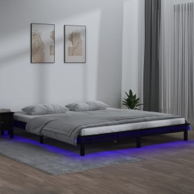 Estructura de cama doble con LED madera maciza negra 120x190 cm de , Camas y somieres - Ref: Foro24-820645, Precio: 138,99 €,...