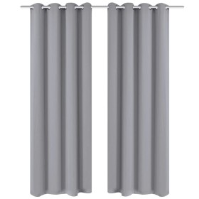 Cortinas opacas 2 piezas con ojales de metal 135x175 cm gris de , Cortinas y visillos - Ref: Foro24-132202, Precio: 33,99 €, ...