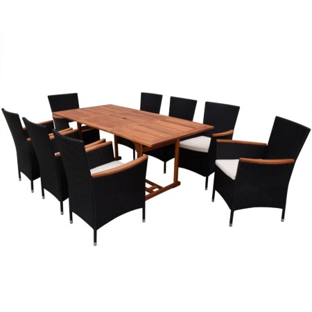 Set comedor de jardín 9 piezas y cojines ratán sintético negro de vidaXL, Conjuntos de jardín - Ref: Foro24-42562, Precio: 82...