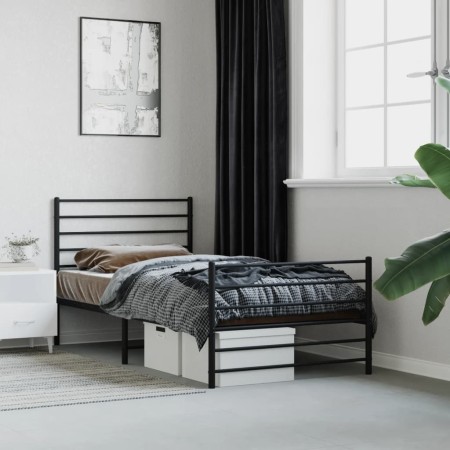 Bed frame with headboard and black metal footboard 80x200 cm by vidaXL, Beds and slatted bases - Ref: Foro24-352328, Price: 6...