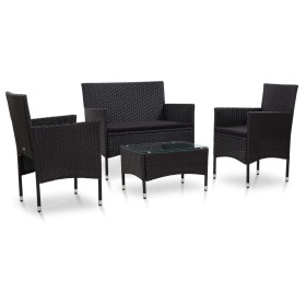 Set de muebles de jardín 4 pzas y cojines ratán sintético negro de vidaXL, Conjuntos de jardín - Ref: Foro24-45813, Precio: 2...