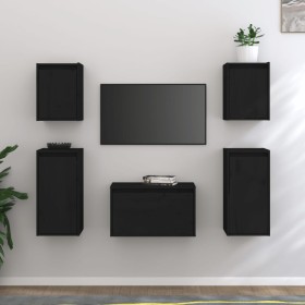 TV furniture 5 pieces solid black pine wood by vidaXL, TV Furniture - Ref: Foro24-3100273, Price: 188,08 €, Discount: %