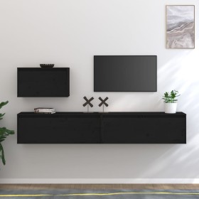 TV-Möbel 3-teilig aus massivem schwarzem Kiefernholz von vidaXL, TV-Möbel - Ref: Foro24-3100278, Preis: 190,99 €, Rabatt: %