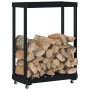 Woodshed with wheels solid black pine wood 76.5x40x108 cm by vidaXL, Firewood bags and holders - Ref: Foro24-833334, Price: 7...