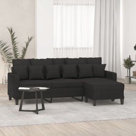 Sofá de 3 plazas con taburete de tela negro 180 cm de vidaXL, Sofás - Ref: Foro24-3201093, Precio: 364,77 €, Descuento: %