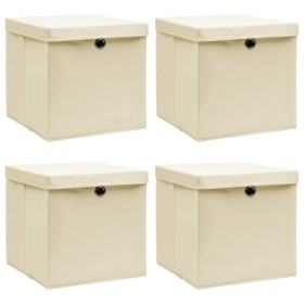 Storage boxes with lids 4 pcs cream fabric 32x32x32 cm by vidaXL, Storage baskets - Ref: Foro24-288358, Price: 28,36 €, Disco...