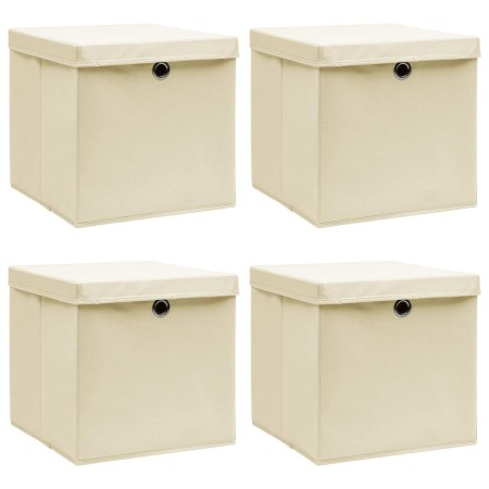 Storage boxes with lids 4 pcs cream fabric 32x32x32 cm by vidaXL, Storage baskets - Ref: Foro24-288358, Price: 28,36 €, Disco...