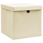 Storage boxes with lids 4 pcs cream fabric 32x32x32 cm by vidaXL, Storage baskets - Ref: Foro24-288358, Price: 28,36 €, Disco...