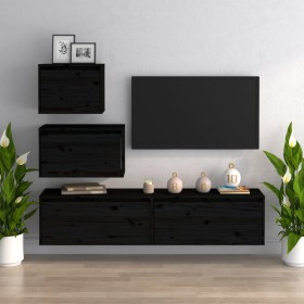 TV furniture 4 pieces solid black pine wood by vidaXL, TV Furniture - Ref: Foro24-3100148, Price: 207,99 €, Discount: %