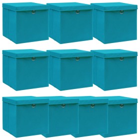 Storage box with lid 4 pcs light blue fabric 32x32x32 cm by vidaXL, Storage baskets - Ref: Foro24-288376, Price: 65,99 €, Dis...